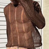 Spring Autumn New Sweater T-shirts For Men Elastic Hollow Slinghtly Transparent Long Sleeve Loose Versatile Knitting Tees Tops