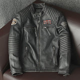 Foesce Biker Popular motor style Vintage men's quality genuine leather Jacket slim 100% natural cowhide coat.Dermis