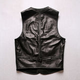 Spring Summer Fashion Leather Vest Men's British Style Black Short Plus Size Waistcoat Waterproof Sheepskin Sleeveless Jacket