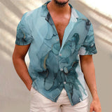 Men's Fashion Casual Turn Down Collar Printed Short Sleeve Tops Hawaiian Beach Shirt Fashionable Design Travel Top Fast Shipping