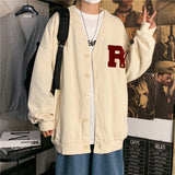 V-neck Letter Embroidered Cardigan Sports Jacket Men's Spring/autumn Korean Style Loose Single-breasted Harajuku Style Jacket