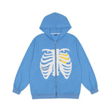 Foesce Oversized Skeleton Zip Up Hoodie Jacket Men Streetwear Gothic Foam Printing Hooded Sweatshirts Thin Unisex New Spring Autumn