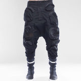 Spring Autumn Men's Vintage Elastic Waist Pencil Cargo Pants Casual Pockets Cotton Ankle-Length Darkwear Trousers 12A7242