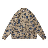 Floral Print Oversized Harajuku Denim Jacket Men's Streetwear Hip Hop Jackets Plus Size Loose Casual Denim Jackets