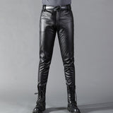 Fashion PU Leather Trousers Motorcycle Pants Thin Streetwear Brand Summer Men Leather Pants Skinny Fit Elastic Style