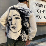 Foesce-New Fashion Pattern Wool Jackets For Men Winter Fashion Button-down Lapel Long Sleeve Fleece Coats Mens Casual Loose Cardigans
