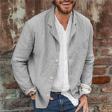 Vintage Loose Cotton Linen Men Shirt Spring Long Sleeve Button-down Turn-down Collar Shirts Streetwear Men's Fashion Solid Tops