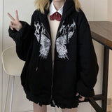 Y2k Zip Up Hoodie Women Hip Hop Heart Graffiti Letter Print Hooded Sweatshirts Female Harajuku Goth Punk Jacket Coats Streetwear