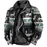 Foesce Winter Mens Warm Thick Fleece Lining Jackets Vintage Pattern Print Patchwork Turn-down Collar Buttoned Coats Men Outerwear