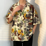 Hip Hop Men's Light Mature Summer Casual Blouse Shirt Fashion Versatile Loose Beach Flower Print Short Sleeve Tops for Man