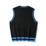 College Knitted Vest Sweaters Men Women Street Hip Hop Casual Band Cartoons Anime Pattern O-neck Sleeveless Sweaters Tops