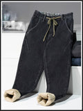 Winter Thick Warm Fleece Jeans Men Pants High Qualiy Large Size Stretch Cotton Solid Denim Joggers Baggy Jean Trousers