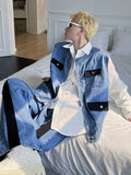 Foesce Jeans 2pcs Suit Men Trend Korean Handsome Casual Denim Vest Jacket + High Street Jeans Two-piece Suit Unisex Streetwear