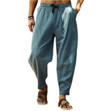 Men's Cotton Linen Pants Male Casual Solid Color Breathable Loose Trousers Straight M-5XL