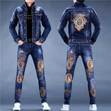 Spring and autumn new men's denim suit men's tide brand slim trend pants casual jacket men's jacket top