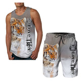 Summer Fashion Top/ Shorts/2PC Sets Cool Tiger Print Tank Tops Mens Vest Sportwear Tracksuits Men's Clothing