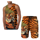 Summer Fashion Top/ Shorts/2PC Sets Cool Tiger Print Tank Tops Mens Vest Sportwear Tracksuits Men's Clothing