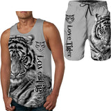 Summer Fashion Top/ Shorts/2PC Sets Cool Tiger Print Tank Tops Mens Vest Sportwear Tracksuits Men's Clothing